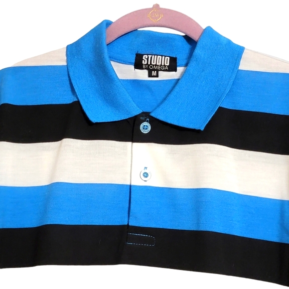 STUDIO by OMEGA Men's Short Sleeve Stripe Polo Shirt Golf Collar M - Picture 4 of 5